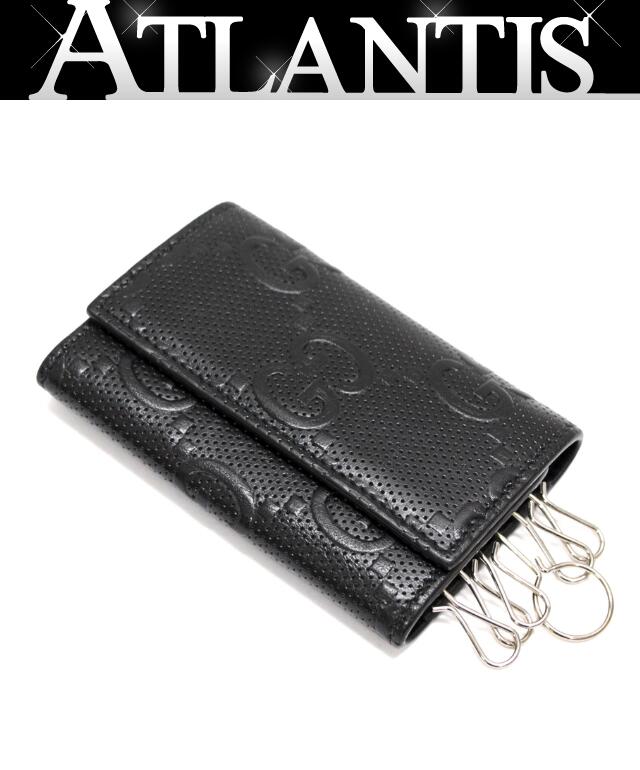 GUCCI GG Embossed Leather Key Case Black