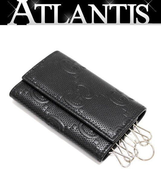 GUCCI GG Embossed Leather Key Case Black