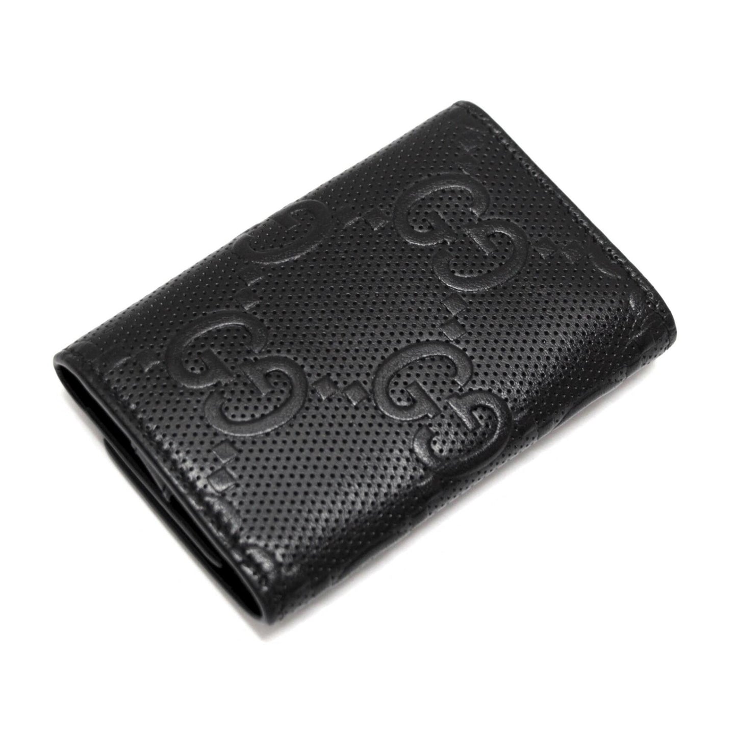 GUCCI GG Embossed Leather Key Case Black