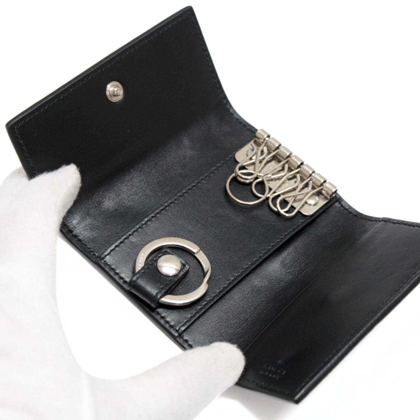 GUCCI GG Embossed Leather Key Case Black