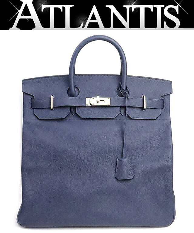 HERMES HAC 40 Togo Leather Bleu Handbag SVHW Size ONE SIZE