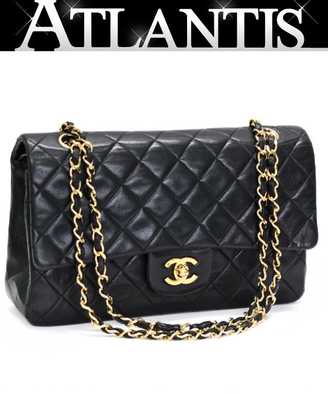 CHANEL Matelasse 25 Double Flap Lamb Bag Black Size ONE SIZE