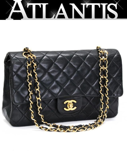 CHANEL Matelasse 25 Double Flap Lamb Bag Black Size ONE SIZE