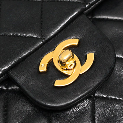 CHANEL Matelasse 25 Double Flap Lamb Bag Black Size ONE SIZE