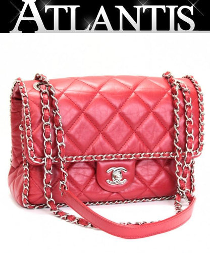 CHANEL Matelasse 25 Calfskin Double Bag Red Size ONE SIZE