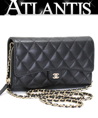 CHANEL Matelasse Caviar Chain Wallet Bag Black Size ONE SIZE