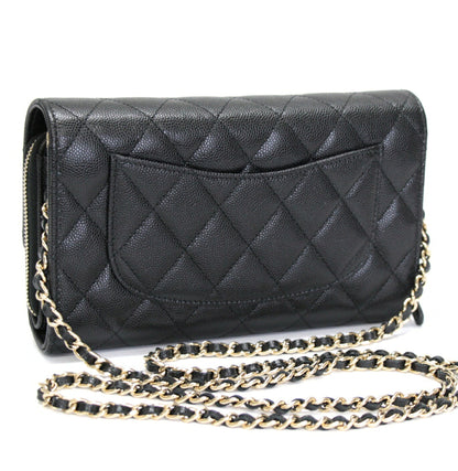 CHANEL Matelasse Caviar Chain Wallet Bag Black Size ONE SIZE