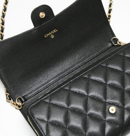 CHANEL Matelasse Caviar Chain Wallet Bag Black Size ONE SIZE