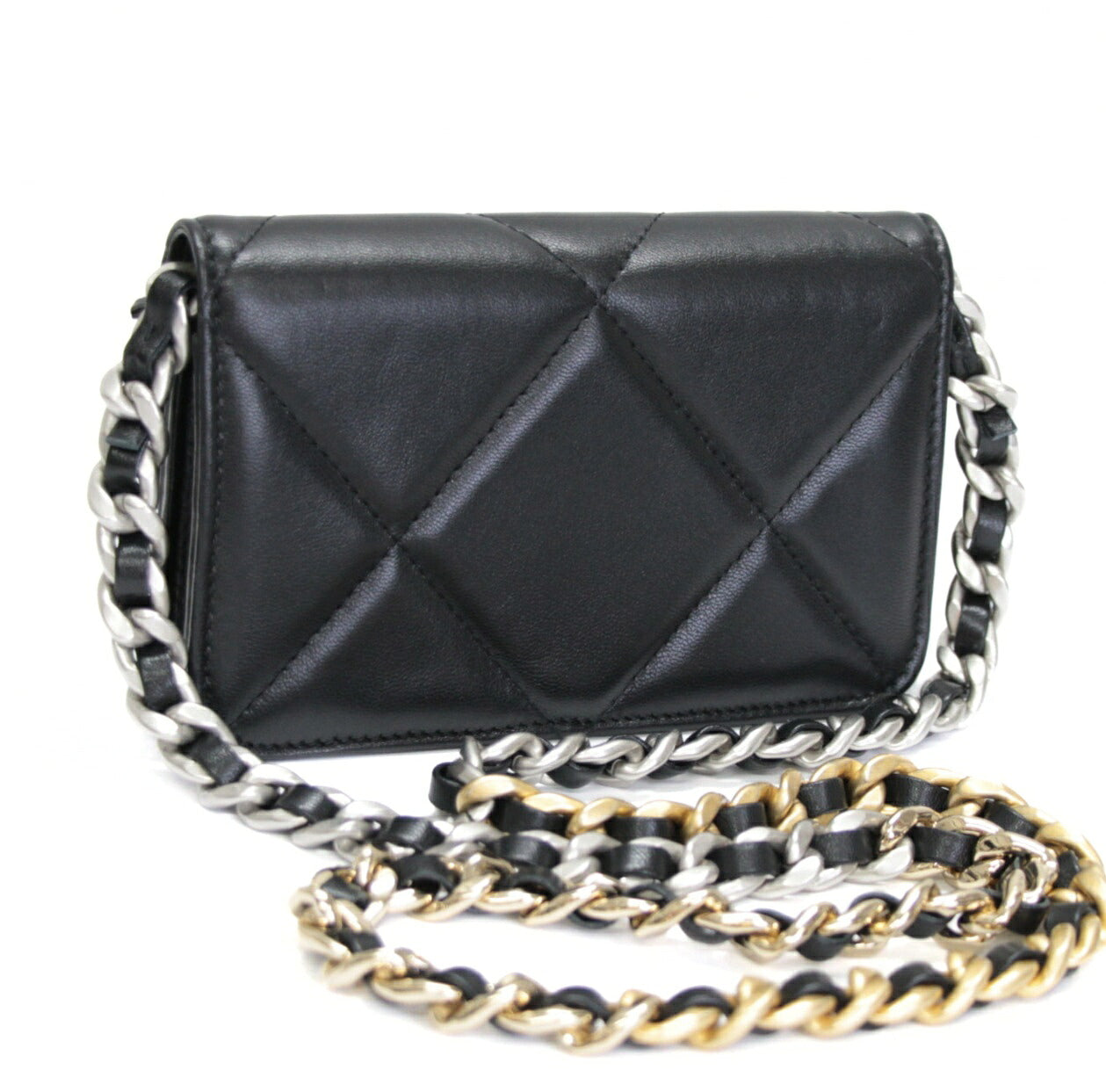 CHANEL 19 Mini Lambskin CC Chain Wallet Black Size ONE SIZE