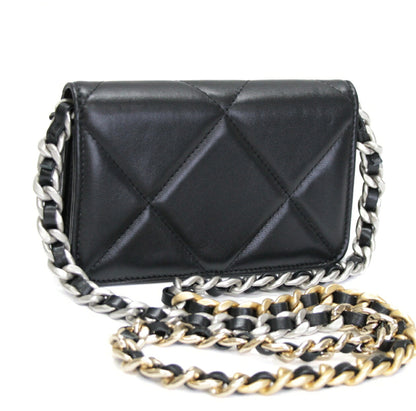 CHANEL 19 Mini Lambskin CC Chain Wallet Black Size ONE SIZE