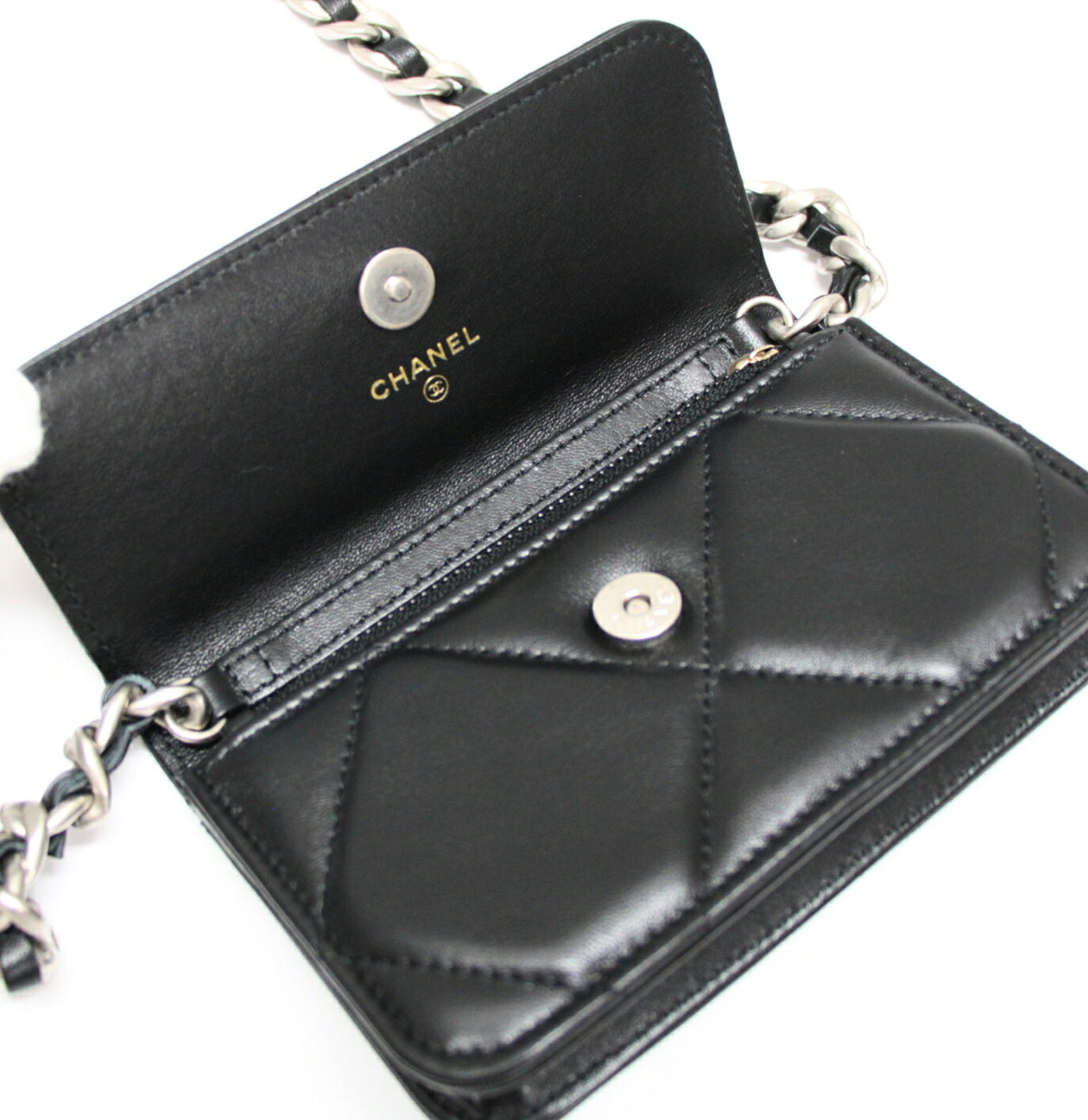 CHANEL 19 Mini Lambskin CC Chain Wallet Black Size ONE SIZE