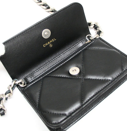 CHANEL 19 Mini Lambskin CC Chain Wallet Black Size ONE SIZE