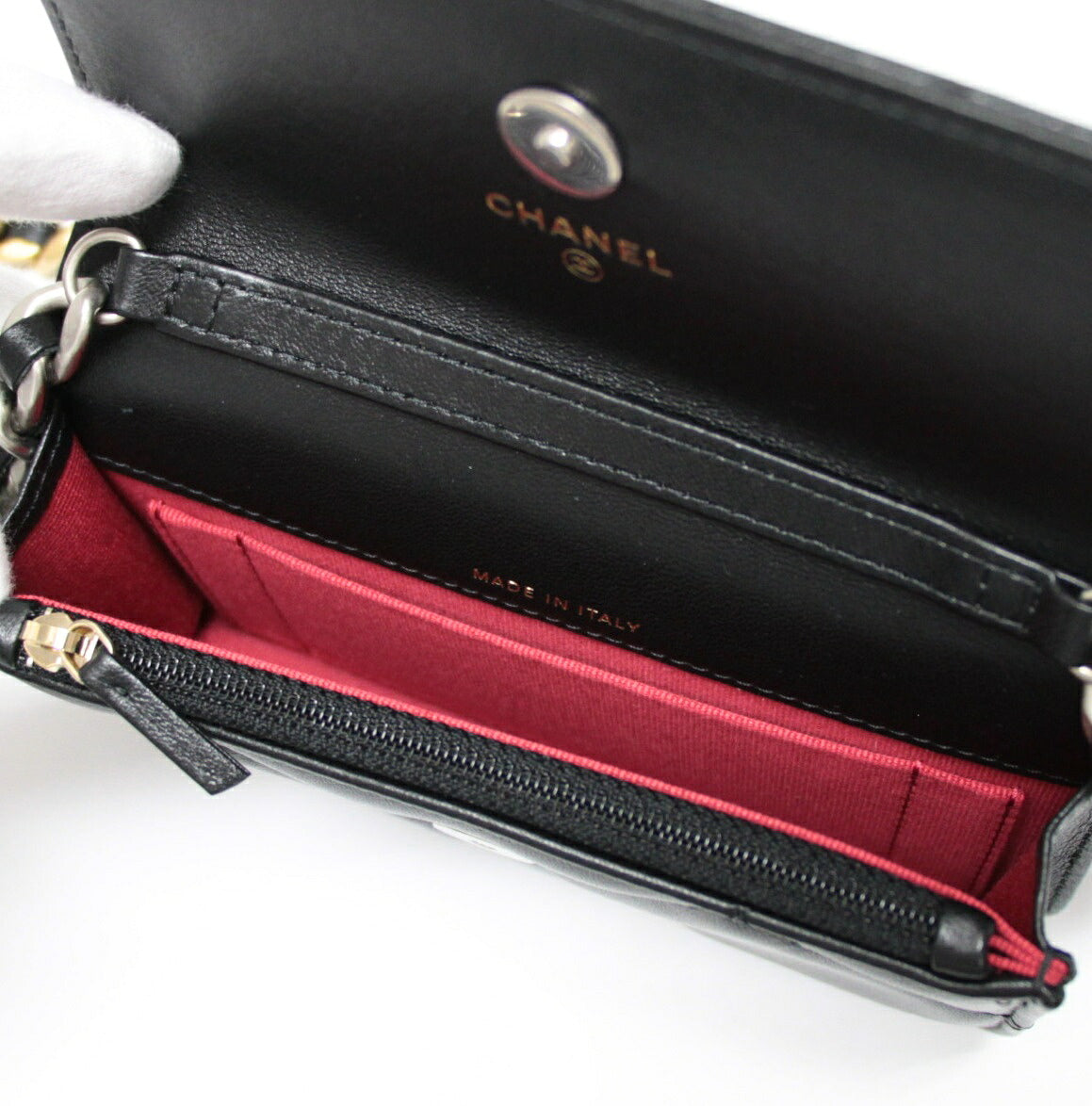 CHANEL 19 Mini Lambskin CC Chain Wallet Black Size ONE SIZE