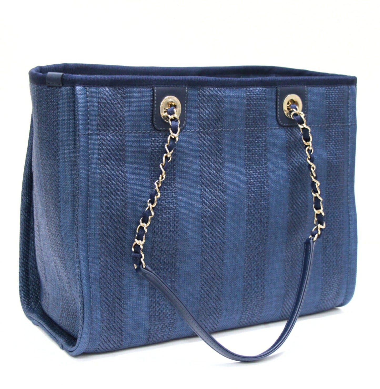 CHANEL Deauville Mixed Fiber Chain Bag Blue Size ONE SIZE