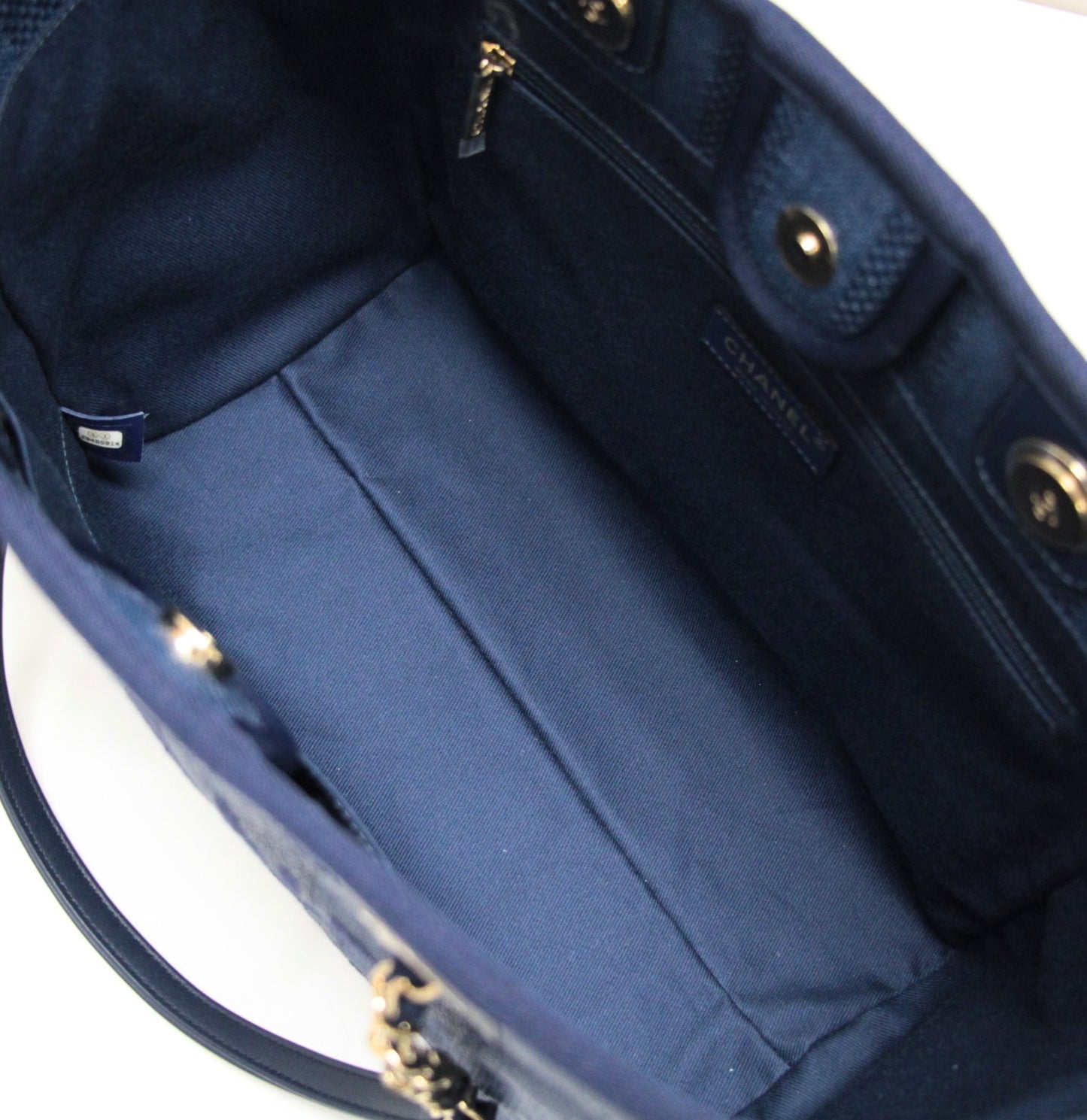 CHANEL Deauville Mixed Fiber Chain Bag Blue Size ONE SIZE