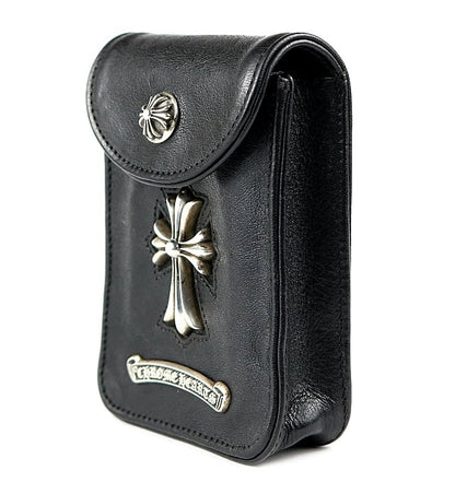 CHROME HEARTS Small CH Cross Leather Cigarette Case Black