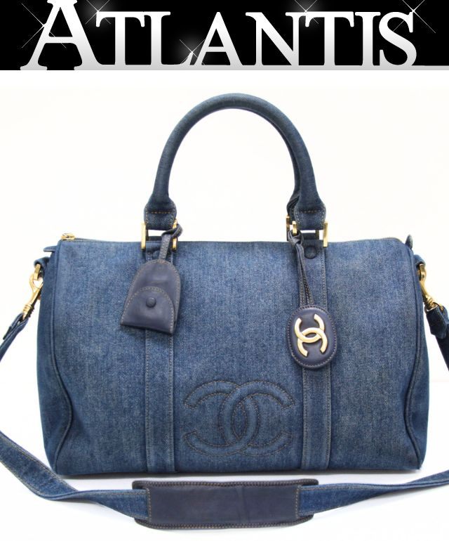 CHANEL Vintage CC Logo Boston Denim Blue