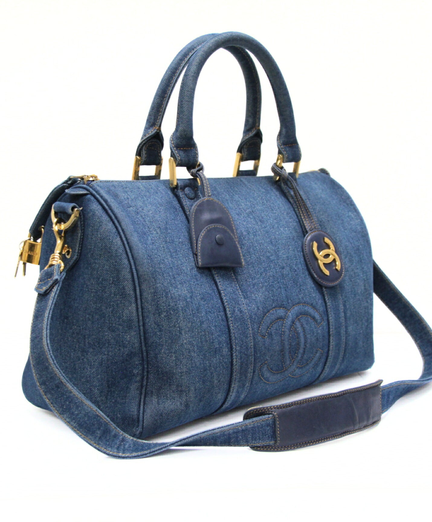 CHANEL Vintage CC Logo Boston Denim Blue