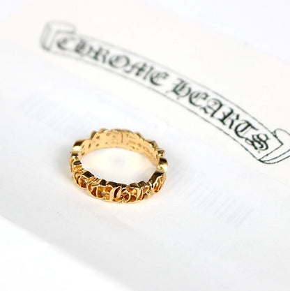 CHROME HEARTS 22K "CHROME" Band Ring Gold Size ONE SIZE