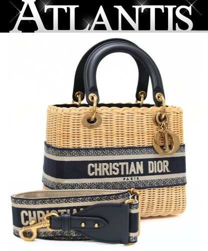 Christian Dior Lady Dior Wicker Beige Navy Bag Size ONE SIZE