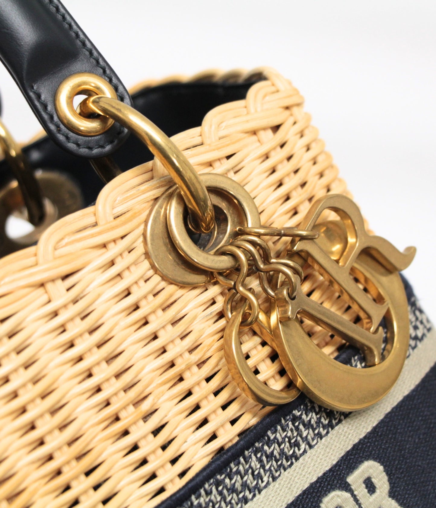 Christian Dior Lady Dior Wicker Beige Navy Bag Size ONE SIZE