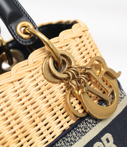 Christian Dior Lady Dior Wicker Beige Navy Bag Size ONE SIZE