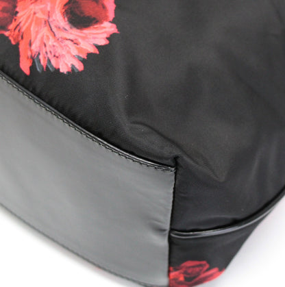PRADA Nylon Floral Triangle Logo Black Red Shoulder Bag Size ONE SIZE
