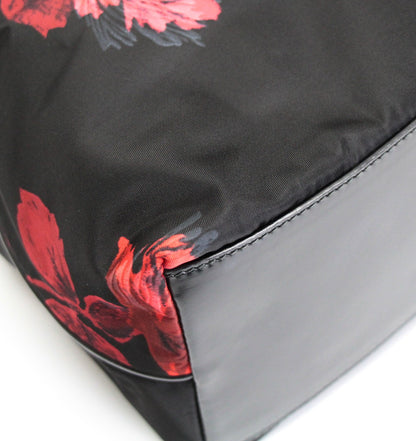 PRADA Nylon Floral Triangle Logo Black Red Shoulder Bag Size ONE SIZE