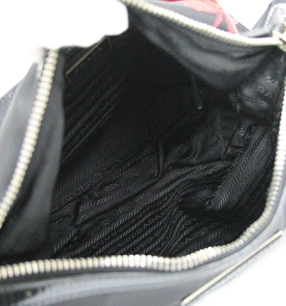 PRADA Nylon Floral Triangle Logo Black Red Shoulder Bag Size ONE SIZE