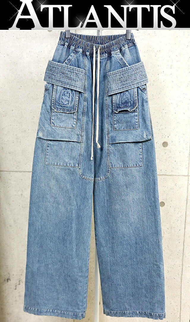 RICK OWENS Creatch Cargo Denim Pants Darkshadow Size S