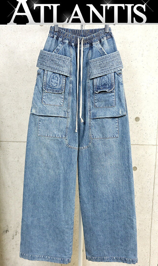 RICK OWENS Creatch Cargo Denim Pants Darkshadow Size S