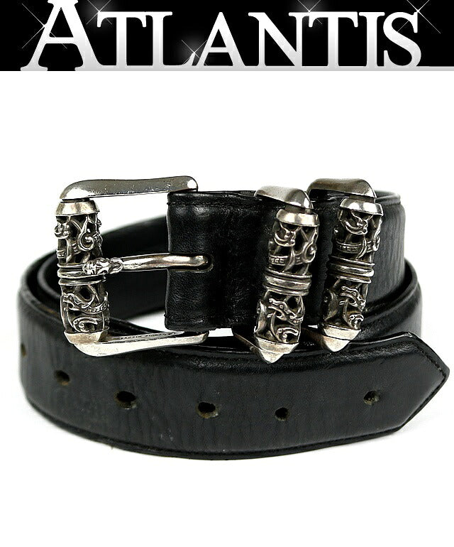CHROME HEARTS Celtic Roller Leather Belt Black Size 32