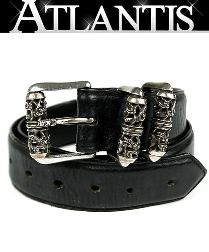 CHROME HEARTS Celtic Roller Leather Belt Black Size 32