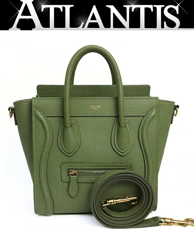 CELINE Luggage Nano Shopper Leather Bag Green Size ONE SIZE