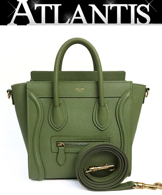 CELINE Luggage Nano Shopper Leather Bag Green Size ONE SIZE