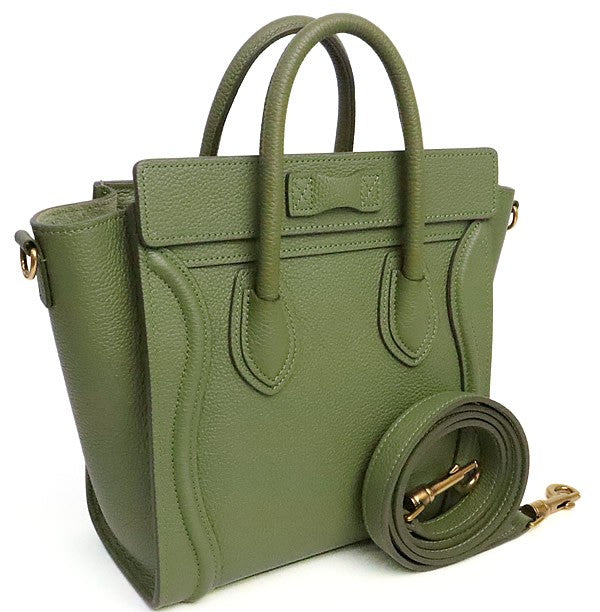 CELINE Luggage Nano Shopper Leather Bag Green Size ONE SIZE