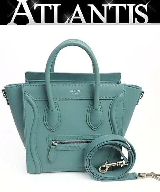 CELINE Luggage Nano Shopper Leather Light Blue Bag Size ONE SIZE