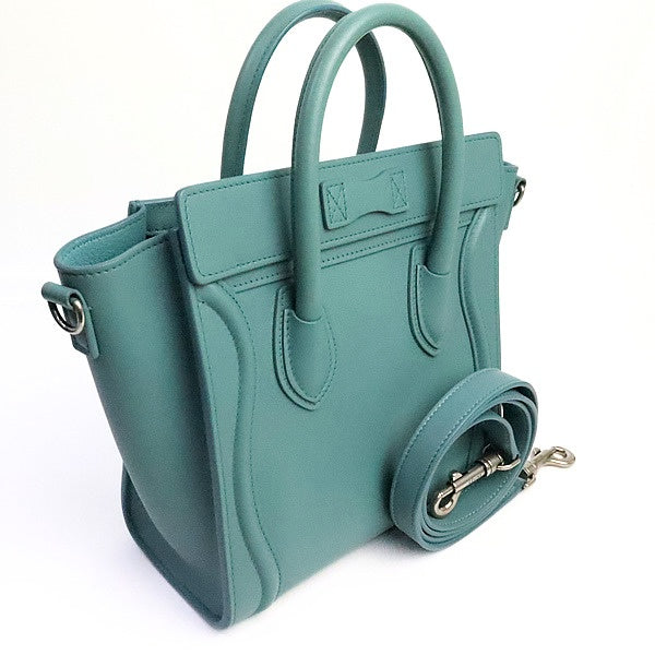 CELINE Luggage Nano Shopper Leather Light Blue Bag Size ONE SIZE