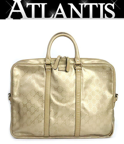GUCCI GG Imprime PVC Leather Briefcase Gold Size ONE SIZE