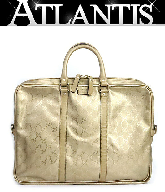 GUCCI GG Imprime PVC Leather Briefcase Gold Size ONE SIZE