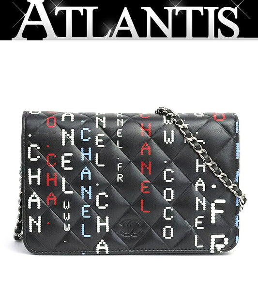 CHANEL Typography Computer Print Chain Wallet Shoulder Bag Size ONE SIZE