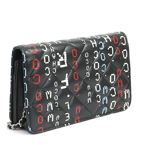 CHANEL Typography Computer Print Chain Wallet Shoulder Bag Size ONE SIZE