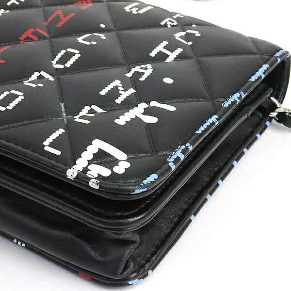 CHANEL Typography Computer Print Chain Wallet Shoulder Bag Size ONE SIZE