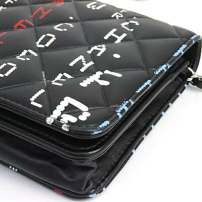 CHANEL Typography Computer Print Chain Wallet Shoulder Bag Size ONE SIZE