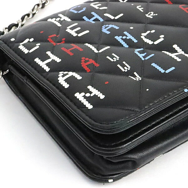 CHANEL Typography Computer Print Chain Wallet Shoulder Bag Size ONE SIZE