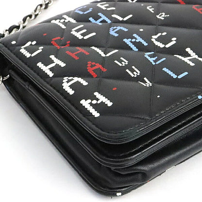 CHANEL Typography Computer Print Chain Wallet Shoulder Bag Size ONE SIZE