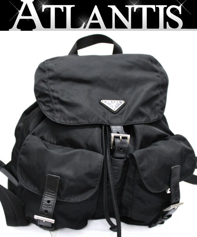 PRADA Triangle Logo Double Backpack Black Size ONE SIZE