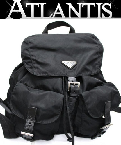 PRADA Triangle Logo Double Backpack Black Size ONE SIZE