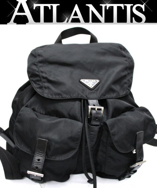 PRADA Triangle Logo Double Backpack Black Size ONE SIZE