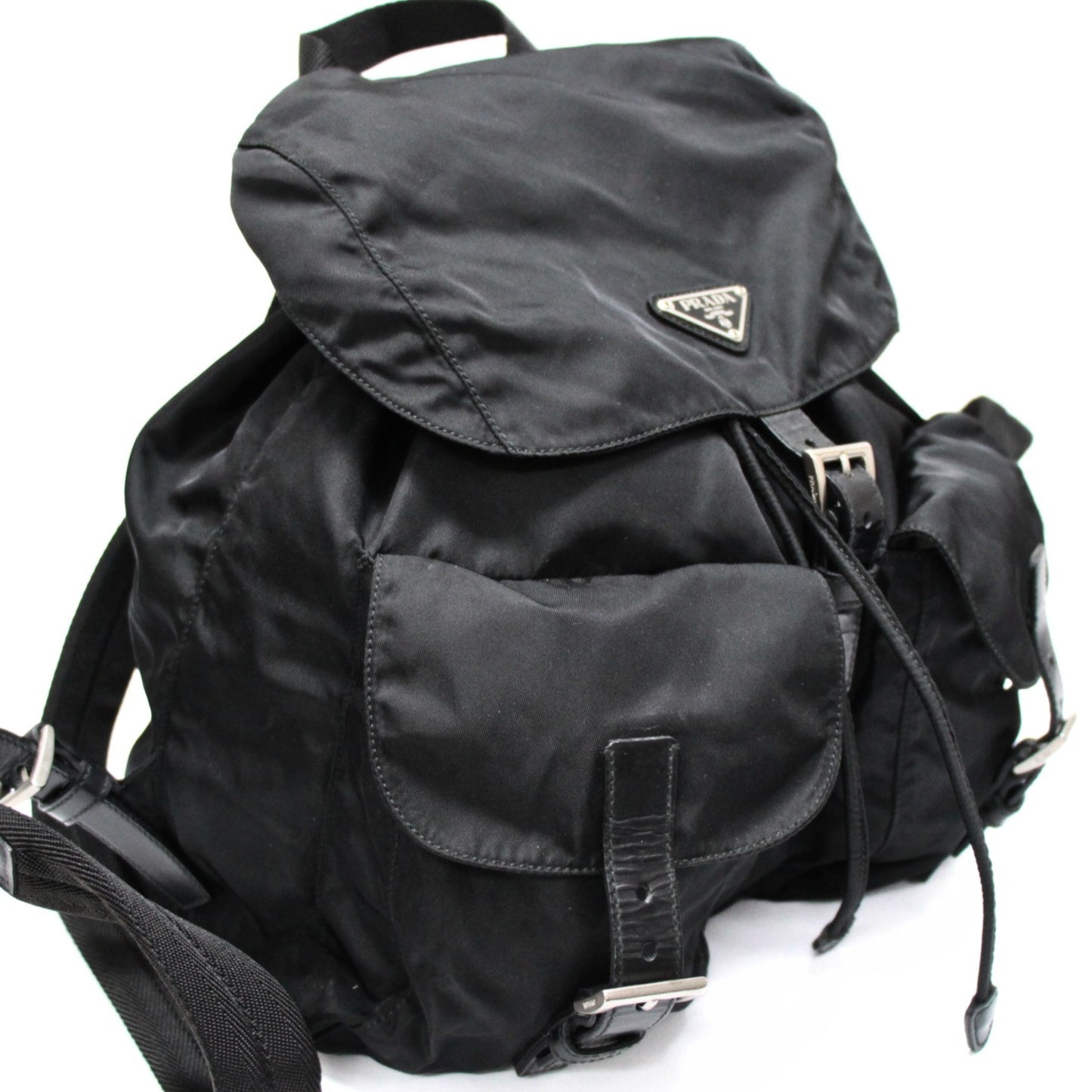 PRADA Triangle Logo Double Backpack Black Size ONE SIZE